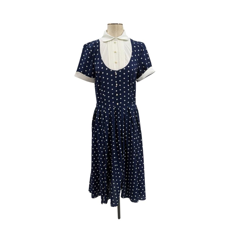 Unique Vintage x I Love Lucy Navy White Polka Dot Ricardo Swing Dress NWT Medium - Picture 2 of 14
